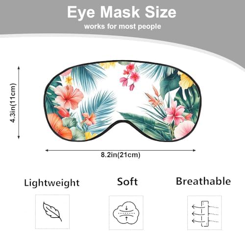 Beautiful Floral Silk Sleep Mask Spring Summer Tropical Flowers Palm Leaves Exotic Soft Eye Shade Cover for Men Women Boy Girl Airplane Travel