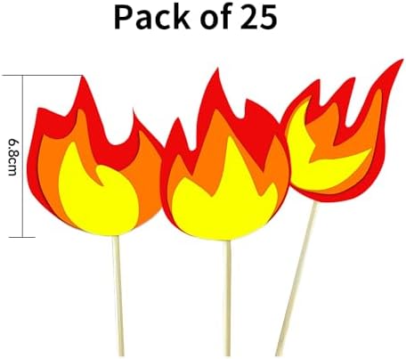 25PCS Fire Cake Decorations Fire Cake Topper Cupcake Toppers for Fire Truck Firefighter Birthday Party Decorations