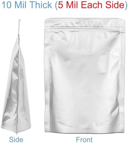 100pcs 2 QUART Mylar Bags for Food Storage - Thick 10 Mil - 8"x12" Stand Up Zipper Pouches Bags, Resealable and Heat Sealable Vacuum Sealing Bag for Long Term Food Storage