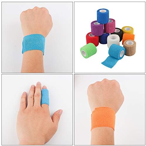 12 Pack Self Adherent Cohesive Wrap Bandages 2 Inches X 5 Yards, First Aid Tape, Elastic Adhesive Athletic, Sports wrap Bandage for Sports, Wrist, Ankle (Rainbow)
