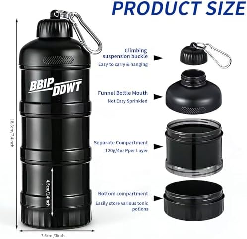 3-Layer Protein Powder Container| With Funnels Stand,|Stackable Leakproof Protein Powder Dispenser,|protein Container To Go For Workout, Fitness, Travel -Black