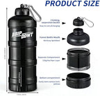 3-Layer Protein Powder Container| With Funnels Stand,|Stackable Leakproof Protein Powder Dispenser,|protein Container To Go For Workout, Fitness, Travel -Black