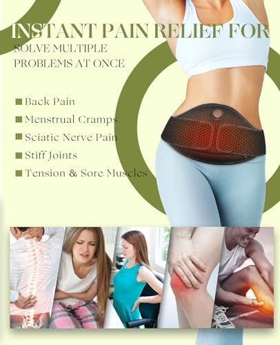 uncn Portable Heating Pad for Cramps, Back Pain Relief, 3000mAh Battery Cordless Period Menstrual Heating Pad Electric Waist Belt Wireless Rechargeable Belly Wrap Wearable Washable
