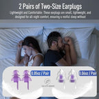 Hearprotek Sleeping Ear Plugs, 2 Pairs Ear Plugs (32db & 30db) Ultra Soft Noise Reduction and Hearing Protection earplugs for Side Sleepers, snoring, Travel, Working, Safety (Purple)