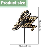 Happy Birthday Cake Topper – Acrylic Mirror Decoration for Birthday Party Cake & Dessert Decoration Supplies，Black & Gold