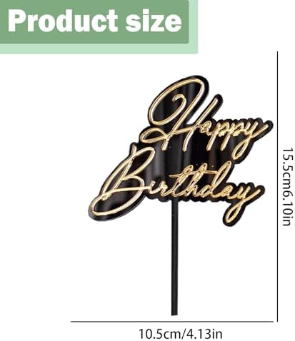 Happy Birthday Cake Topper – Acrylic Mirror Decoration for Birthday Party Cake & Dessert Decoration Supplies，Black & Gold
