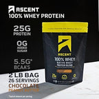 Ascent 100% Whey Protein Powder - Post Workout Whey Protein Isolate, Zero Artificial Flavors & Sweeteners, Gluten Free, 5.5g BCAA, 2.6g Leucine, Essential Amino Acids, Chocolate Peanut Butter 2 lb