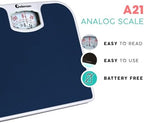 Adamson A21 Analog Scales for Body Weight - Up to 300 LB - New - Anti-Skid Rubber Surface - Large Numbers - Analog Bathroom Scale - Affordable - Durable with 20-Year Assurance - Blue