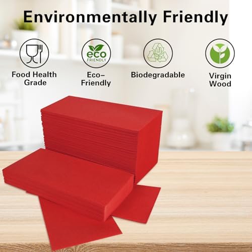 100 Pack Red Paper Napkins, Disposable Linen Feel Guest Towels Cloth Like Hand Towels, Soft, Absorbent, Paper Hand Napkins for Kitchen, Bathroom, Parties, Weddings, Dinners - 12" x 17"