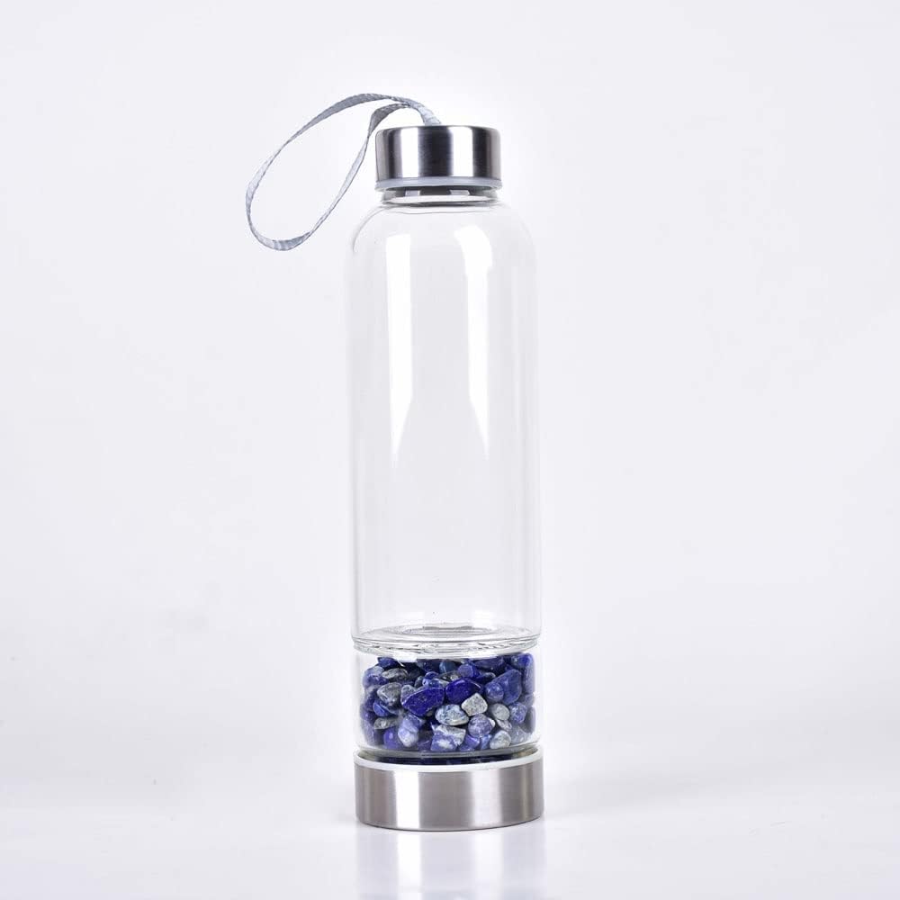 550 Ml Natural Crystal Water Bottle Gemstone Center Natural Quartz Crystal Wand Stick Wand Healing Elixir Point Reiki Crystal Obelisk Natural Quartz Crystal Gem Infused Water Bottle