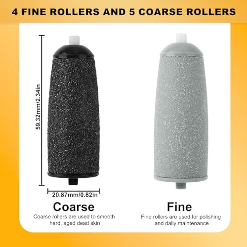 9pcs Pedicure Replacement Rolls Heads, 5 Coarse Sand Grinding & 4 Regular Sand Grinding Foot File Roller Wand Heads Callus Remover Durable Pedicure Tool Refills for Toenail Polish