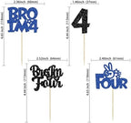 Ephlyn 24Pcs Bro I'm 4 Cupcake Toppers Glitter Boy 4th Birthday Cupcake Pick Decorations for Cheers to Four Years Old Big Brother 4th Birthday Party Supplies