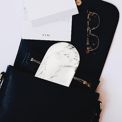 MUDOR 2 in 1 Contact Lens & Glasses Travel Case, Double Sided Kit Includes Remover Tool with Tweezers (Marble White)