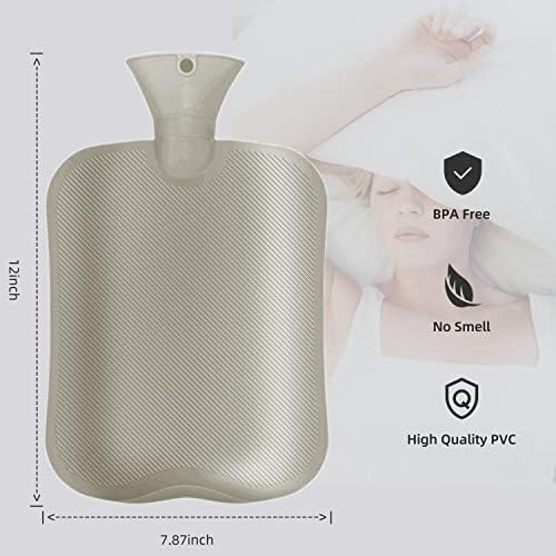 Hot Water Bag Hot Water Bottle 2 Liters Heat Up and Refreezable Hot Cold Pack with Knit Cover for Pain Relief Hot Cold Therapy Khaki