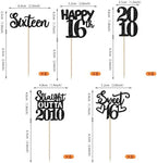 30PCS Black 16th Birthday Cupcake Toppers Glitter Sixteen Happy 16 Straight Outta 2010 Cupcake Picks for Cheers to 16 Years 16th Birthday Wedding Anniversary Party Cake Decorations Supplies
