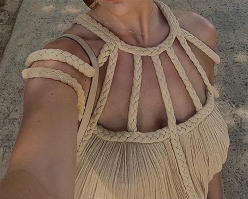 Recious Womens Sexy Sleeveless O Neck Lace Up Bodycon Party Clubwear Beach Dress