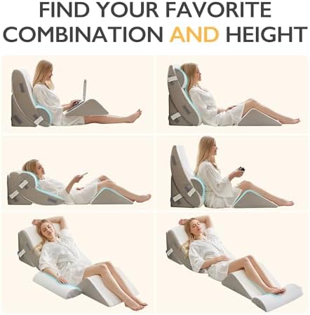 BDEUS 4-PCS Orthopedic Bed Wedge Pillow Set for Post-Surgery Recovery & Pain Relief - Adjustable Foam Support Pillows for Back, Leg, Neck & Shoulder Pain. Triangle Body Wedges for Sleeping, Sitting Up