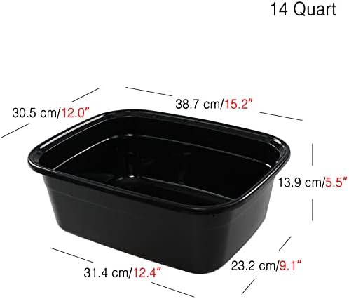 Jekiyo 14 Quart Plastic Dish Pan Basin, 4 Pack Wash Basin, Black & Gray