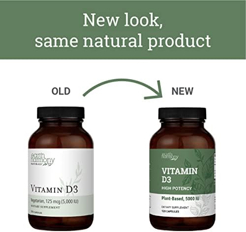 Earth Harmony Naturals Vegan Vitamin D3 5000 iu Supplement - Pure, High Potency Supplements for Immune Health & Strong Bones Support - Vitamin D 5000 iu - 120 Capsules, 4-Month Supply