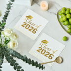 Horaldaily 100 Class of 2026 Graduation Disposable Paper Decorativeeon Napkins, White and Gold Foil dots, College High School Grad Celebration Hand Towel for Party Dinner Kitchen Bathroom