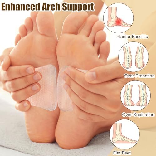 2 Pairs Arch Support Inserts Women for Flat Feet, Reusable Gel Arch Pads for Plantar Fasciitis Relief, Adhesive Arch Supports Cushions for Relieve Feet Pressure (Clear, High)