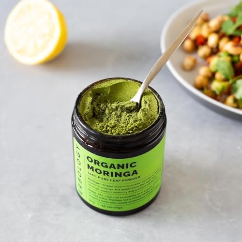 Erbology Organic Moringa Leaf Powder 3.2 oz - 45 Servings - Body Cleansing - Immunity Support - Rich in Iron - Sustainably Sourced Straight from Farm in India - Small Batch - Vegan - GMO-Free