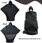 Waterproof Windproof Winter Wheelchair Full Body Warm Blanket, Lightweight Wheelchair Blanket with Zipper, Warmth Wheelchair Cloak poncho, Outdoor Fleece Lined Wheelchair Blanket for Adults with Hat(H