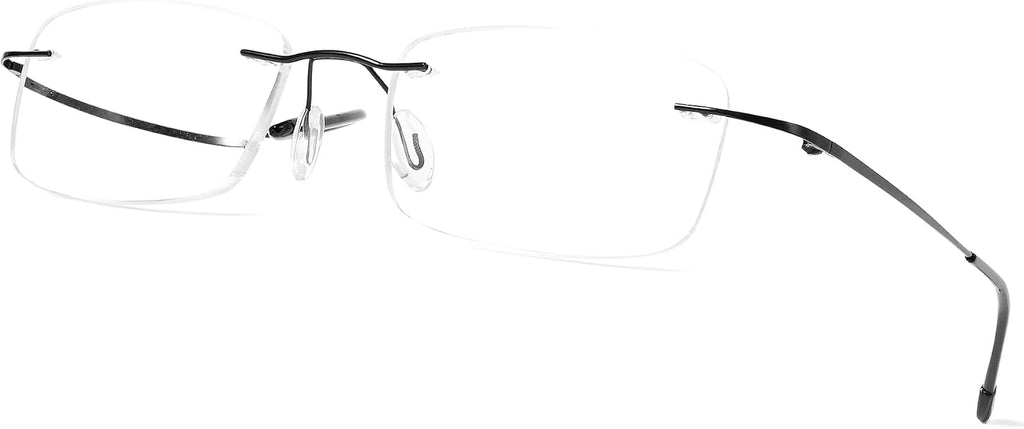 Lanomi Rimless Reading Glasses Blue Light Blocking Ultralight Metal Men Rectangular Reader Aid Anti Blue Eyeglasses