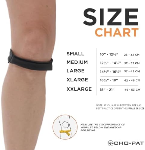 Cho-Pat Original Knee Strap, Patella Support for Runner’s Knee, Jumper’s Knee, Osgood Schlatter’s, and Chondromalacia, Black, Small