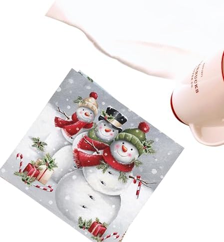 20ct 13x13 Decoupage Snowman Napkins - Christmas Paper Napkins for Kids - Disposable, Cute Smile