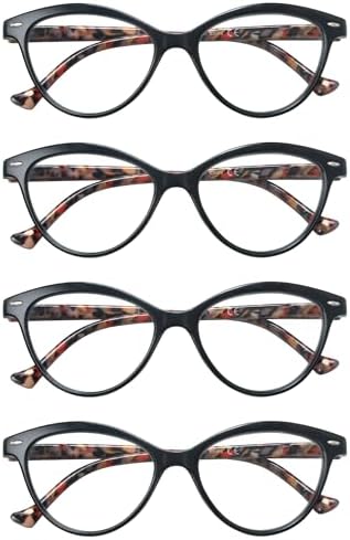 HEEYYOK Women Reading Glasses 4-Pack,Cateye Readers Glasses Small Face Comfort Spring Hinge 2.75