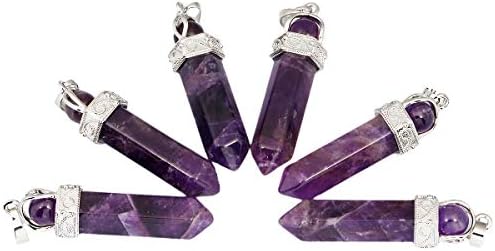 TUMBEELLUWA 2 PCS Healing Crystal Point Pendant Necklaces for Unisex Hexagonal Prism Stone Pendants with Chain