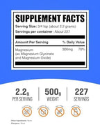 BulkSupplements.com Magnesium Glycinate Powder - Magnesium Glycinate 300mg, Highly Absorbable - Gluten Free, 2.2g per Serving, 500g (1.1 lbs) (Pack of 1)