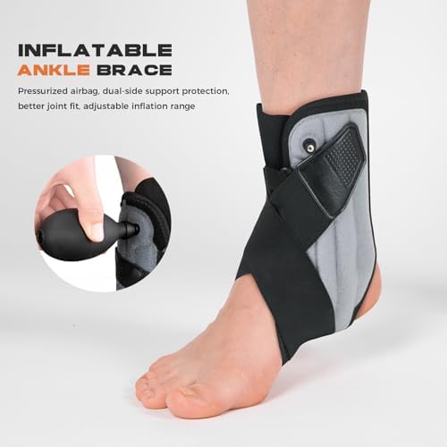 Inflatable Ankle Brace with Dual Airbag Support, Adjustable Compression Elastic Cross Straps for Sprains, Minor Injuries, Lightweight Breathable Design