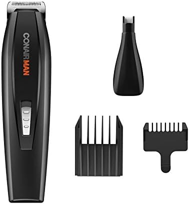 ConairMAN All-in-One Beard Trimmer for Men, Includes Nose and Ear Hair Trimmer, with 5-Position Comb Attachment, 4 piece Men's Grooming Kit, Battery Operated