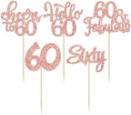 30Pcs Happy 60th Birthday Cupcake Toppers Rose Gold Glitter Sixty Cake Toppers Cheers to 60 Years Old Birthday Cupcake Picks for 60th Anniversary Party Cake Decorations Supplies