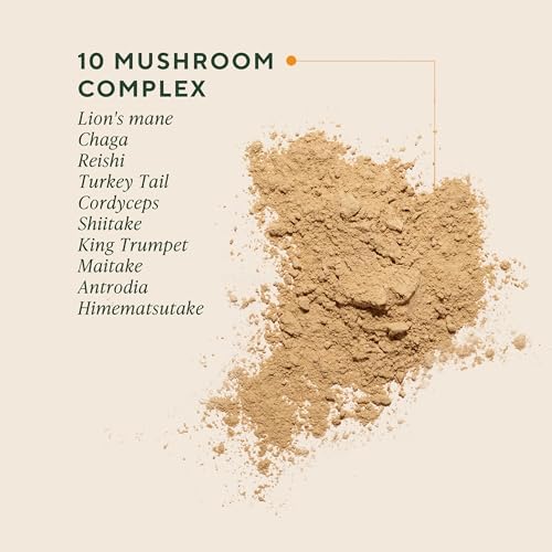 OM Mushrooms Master Blend Mushroom Powder – Organic Mushroom Supplement with 10 Mushrooms and Ashwagandha - Support Immunity, Gut Health & Stress Relief, 6.34 oz (80 Servings)