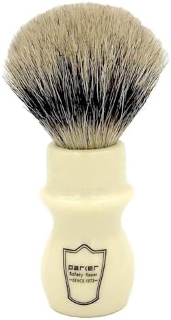 Parker Handmade Deluxe Mug Shaving Brush with Stand – 100% 3-Band Pure Badger Bristles –Extra Dense and Firm (Ivory)