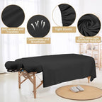 4 Sets Premium Microfiber Massage Table Sheets Set 3 Piece Set Includes Massage Table Cover Fitted Sheet and Fitted Face Rest Cover, Black