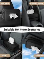 Multi-Functional Car Tissue Holder with ‌2 Storage Nets, Upgraded PU Leather Tissue Box Cover, Large Rectangle Napkin Organizer Fit for 100-160 Regular Size Tissues, Keep Car Tidy, Black