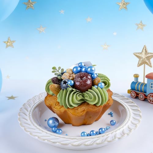 Blue Pearl Sprinkles for Cake Decorating, 4 Sizes Sugar 130g/4.6oz, Cupcake, Ice Cream, Donuts, Macaron Toppings Supplies (2mm, 4mm, 7mm, 1cm)