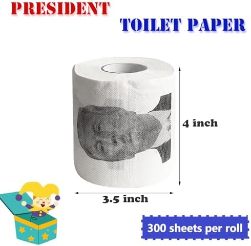 President Toilet Paper, Funny Novelty Gag Gift, Prank Gift for White Elephant Exchange, Christmas Stocking Stuffer, Birthday, 1 Roll, 3 Ply, 300 Sheets