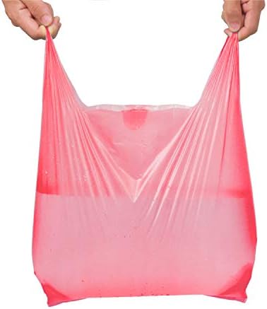 LazyMe T Shirt Bags, Plastic Grocery Bags with Handles in Bulk for Shopping and Restaurant, Bolsas De Plastico Para Negocio, 12 x 20 Inches (Red 50 Pcs, Green 50 Pcs)