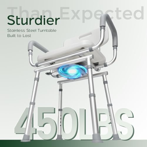 Swivel Shower Chair with Arms and Back, 450lbs Heavy Duty Shower Chair for Elderly and Disabled, Handicap Shower Chairs for Inside Shower Stool & Bath Tub Seat for Adults