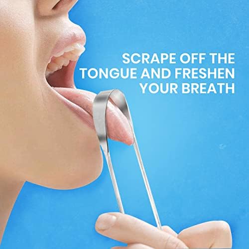 Tongue Scraper for Adults by HOKIN (1Pc Oral Care Pack) Stainless Steel Tongue Cleaners Reduce Bad Breath 100% Metal Tough Scrapers Men and Women Hygiene