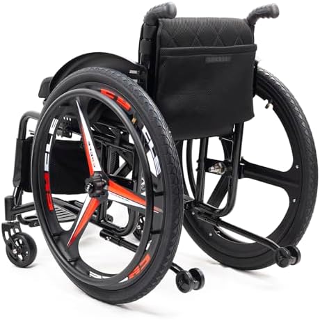 Sports Wheelchair for Adults,Ultra-Lightweight Portable Transport Wheelchair,Folding All-Terrain Aluminum Alloy Wheelchairs,Adjustable Footrest and Seat Height, with Handbrakes and Anti rollover wheel