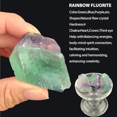3-5Pcs Natural Raw Crystals 1''-2'' Rough Rainbow Fluorite Rocks for Tumbling Polishing Cabbing Gemstones Crystals and Healing Stones for Wicca Reiki,Fountian Rocks for Decorations (Rainbow Fluorite)