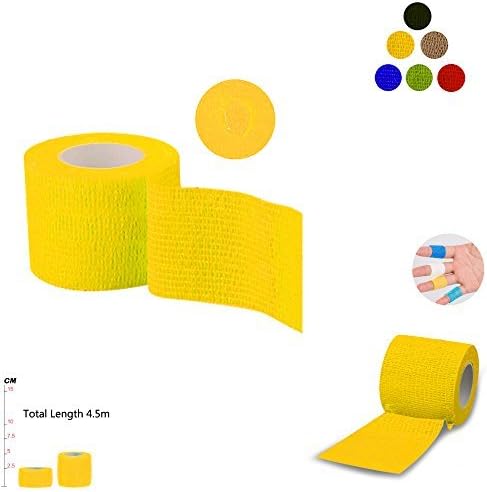 Self Adherent Wrap Tape Medical Cohesive Bandages Flexible Stretch Athletic Strong Elastic First Aid Tape for Sports Sprain Swelling and Soreness on Wrist and Ankle 12 Pack 2Inch X 5Yards(Yellow)