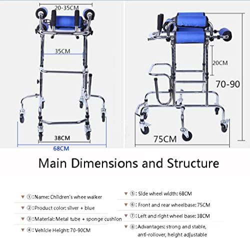 Wheeled Walker for Children with Cerebral Palsy, Adjustable Height, Suitable for Height 31"- 47", Rehabilitation Standing Frame Walker Walking Aid for Disabled