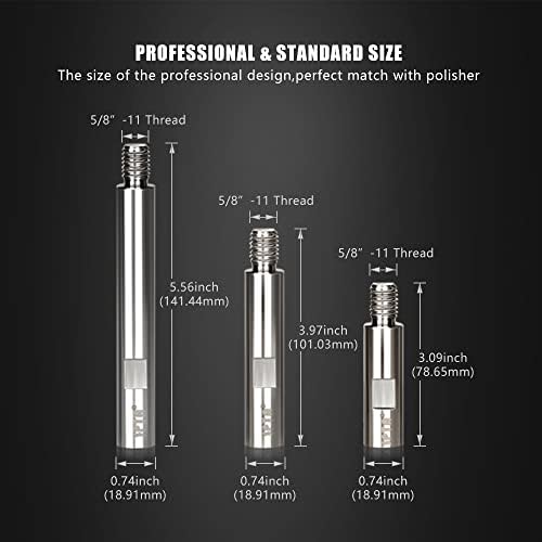 SPTA Metal Rotary Extension Shaft Set, 75mm,100mm,140mm, 5/8"-11 Thread for Rotary Polisher,Car Polisher,Polishing Pads,Backing Plate Electric Polisher
